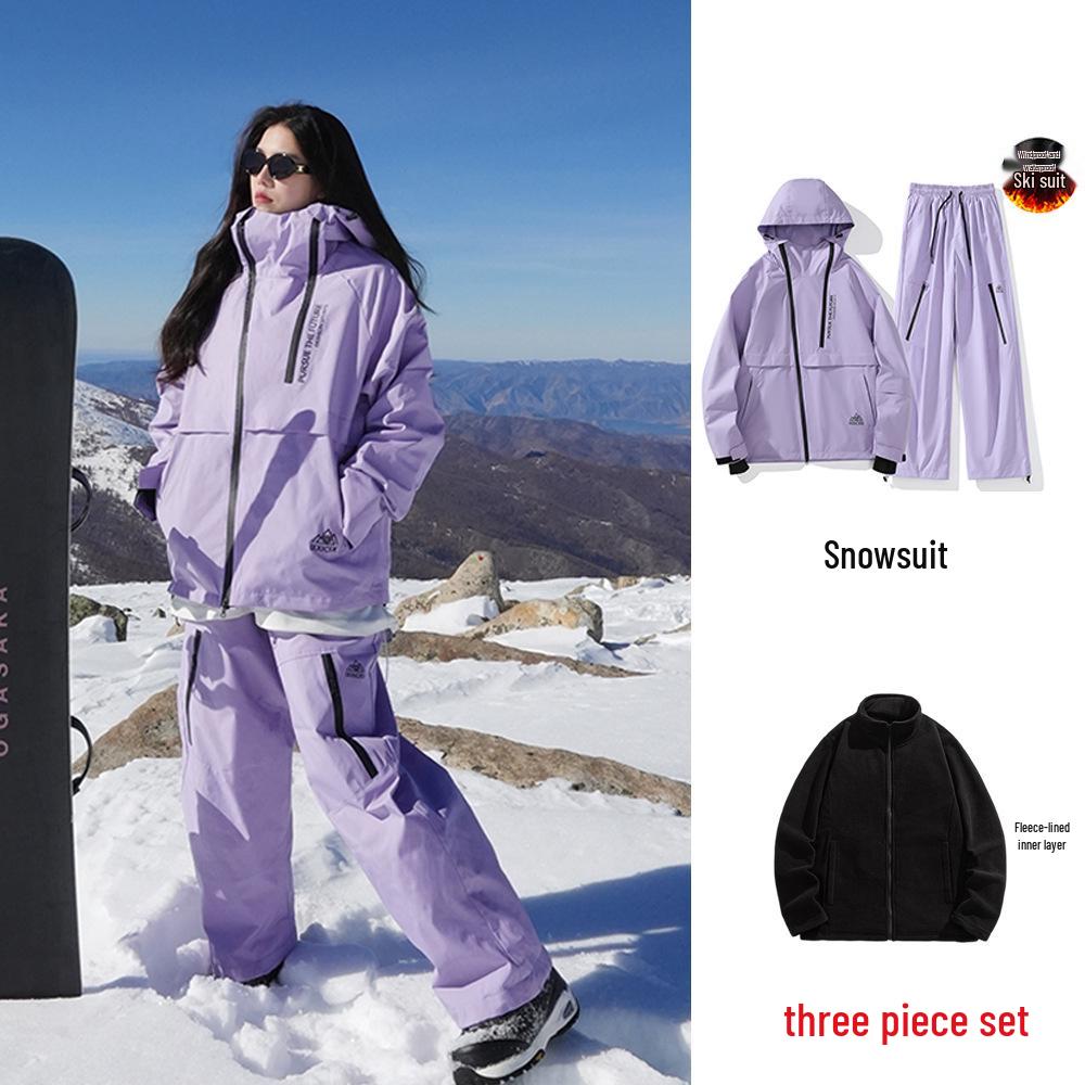 Ski Resort's Trendy Waterproof & Windproof Ski Suit Set for Men & Women, Fleece-Lined, Thickened, Plus Size, Warm