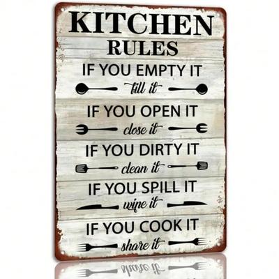Funny Metal Plaque Kitchen Rules Sign Rustic Home Decor Art Gift