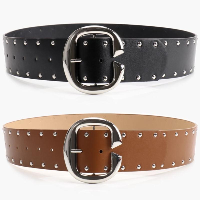Double Row Rivets Studded Waist Belt PU Leather Waistband Punk Waiststrap Corset Belt for Women Girl Daily Outfit