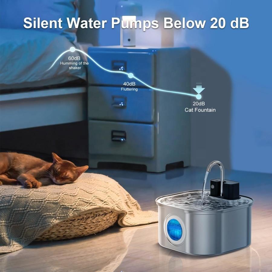 3.2L 108oz Sensor Activated Stainless Steel Pet Water Fountain Wireless Rechargeable Automatic Pet Drinking Dispenser for Cats