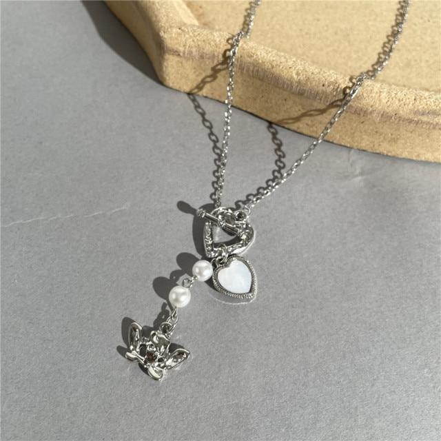 Kpop Heart Chain Choker Necklace For Women Collar Goth Necklaces Aesthetic Jewellery Christmas Party Girl Halloween New Chocker