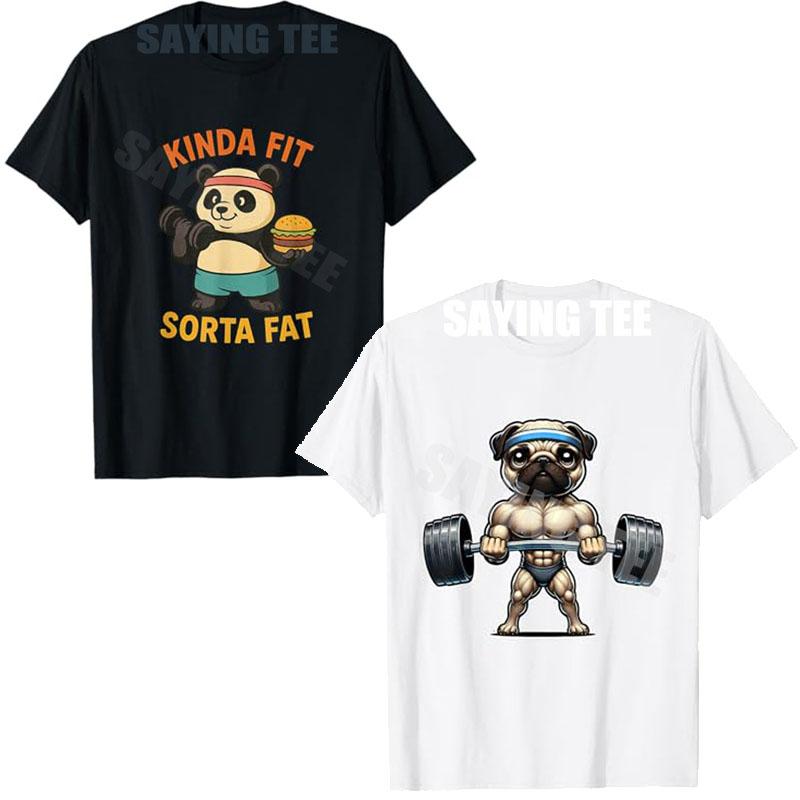 Trochu padne Trochu tlustý Vtipné Posilovna Roztomilý Panda Retro Tričko Fitness Sval Pug Vzpírání Pes Kreslené Tričko Novinka Dárek Y2k Bavlna