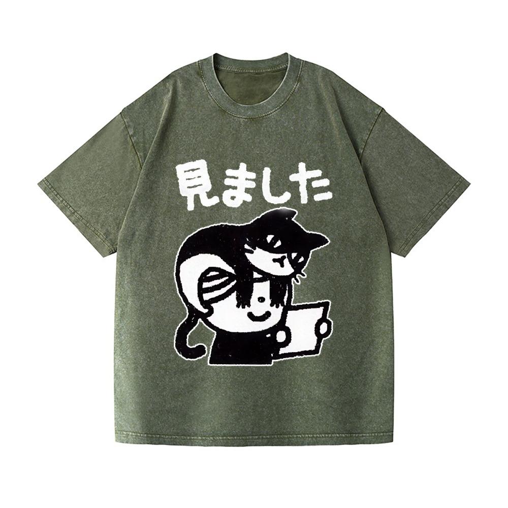 

Harajuku Fashion Men s Washed T-shirts Vintage Cat Printing Japanese Design Tees Short Sleeve Round Neck Chic Hiphop Tops S