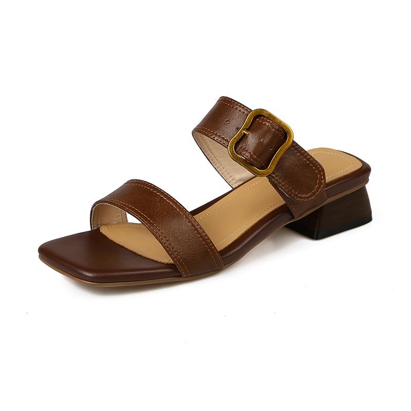 2024 New Women Sandals Genuine Leather Slippers Fashion Concise Comfortable Casual High Heels Spring Summer Shoes Woman Slippers