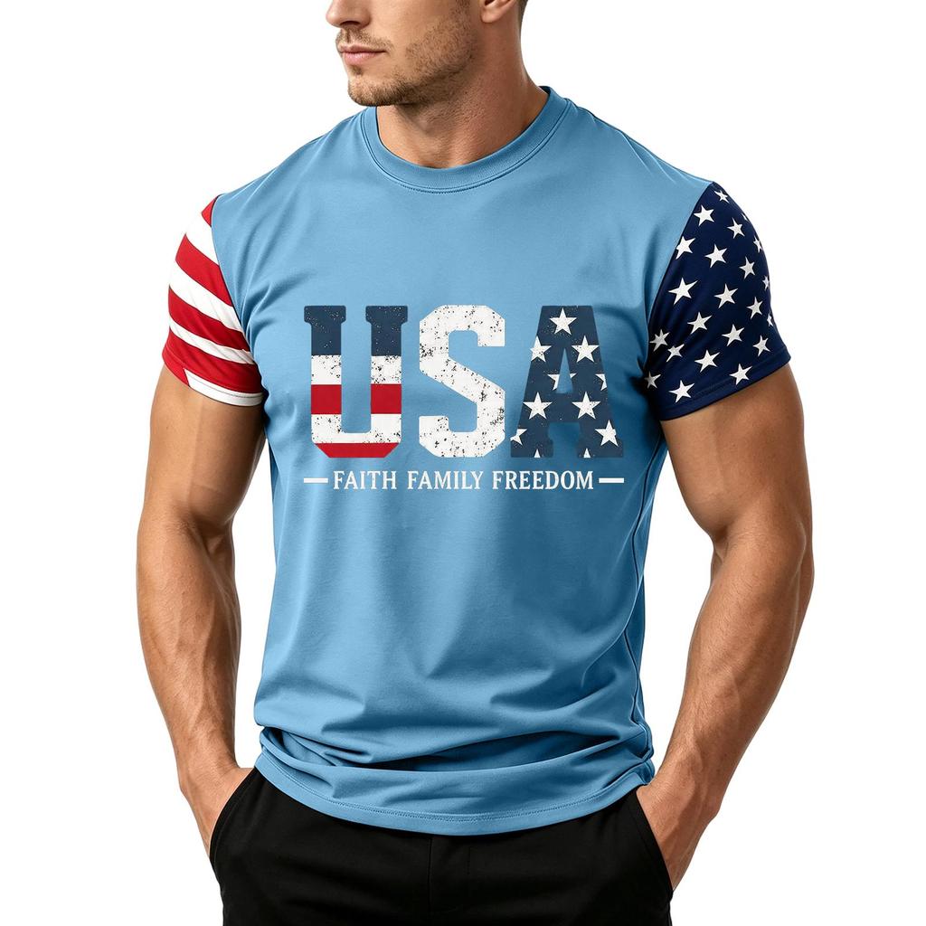 Men's Independence Day Flag Print Short Sleeve T-Shirt, Loose Casual Daily Summer Tops