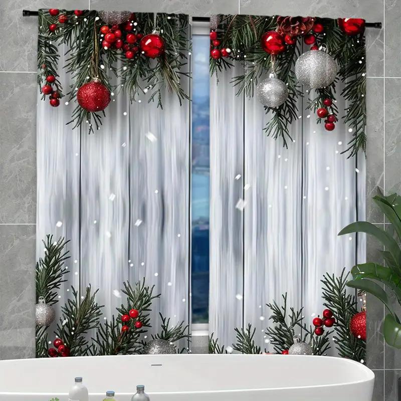 Holiday Christmas Balls Pine Branch Printed Curtains Suitable Home Decoration Bedrooms Living Rooms Made Of Polyester Great Room Decor