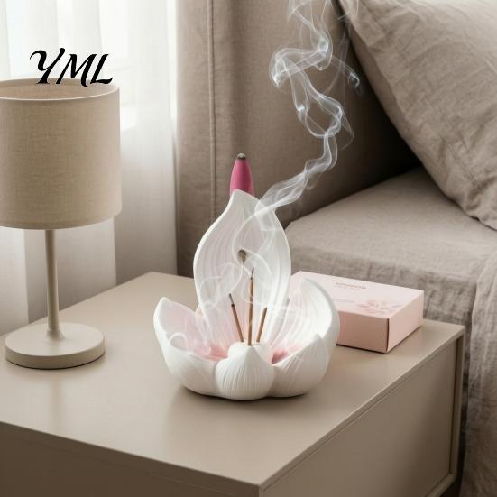 Backflow Incense Cones Lotus Burner Holder, Resin Cone Diffuser, Desktop Spiritual Home Decor Aromatherapy Holder for Yoga Meditation Tea Room Bedroom