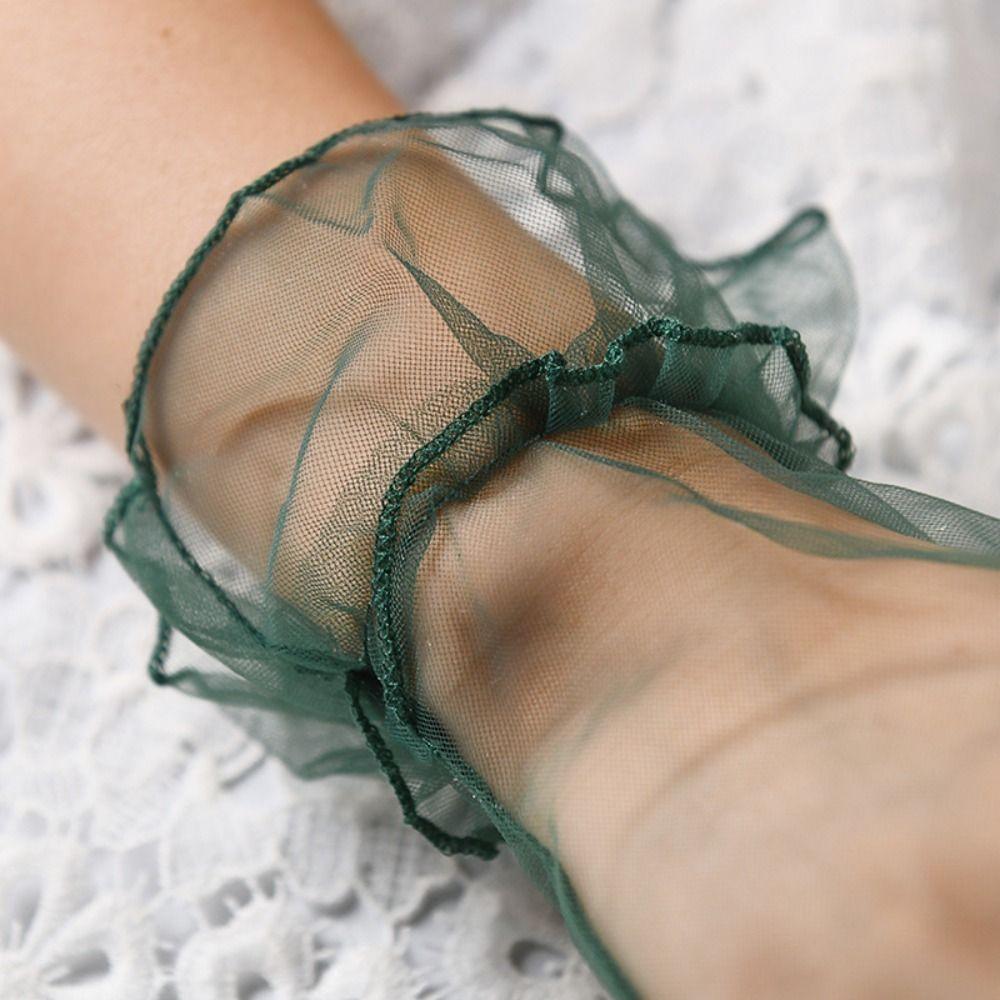 Transparent Women Tulle Gloves Short Wedding Mesh Gloves Elastic Gauze Lace Gloves  Ladies