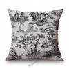 Navy Blue Delft Blue Toile De Jouy Pattern Design Royal Elegant Home Decorative Sofa Throw Pillowcase Cotton Linen Cushion Cover