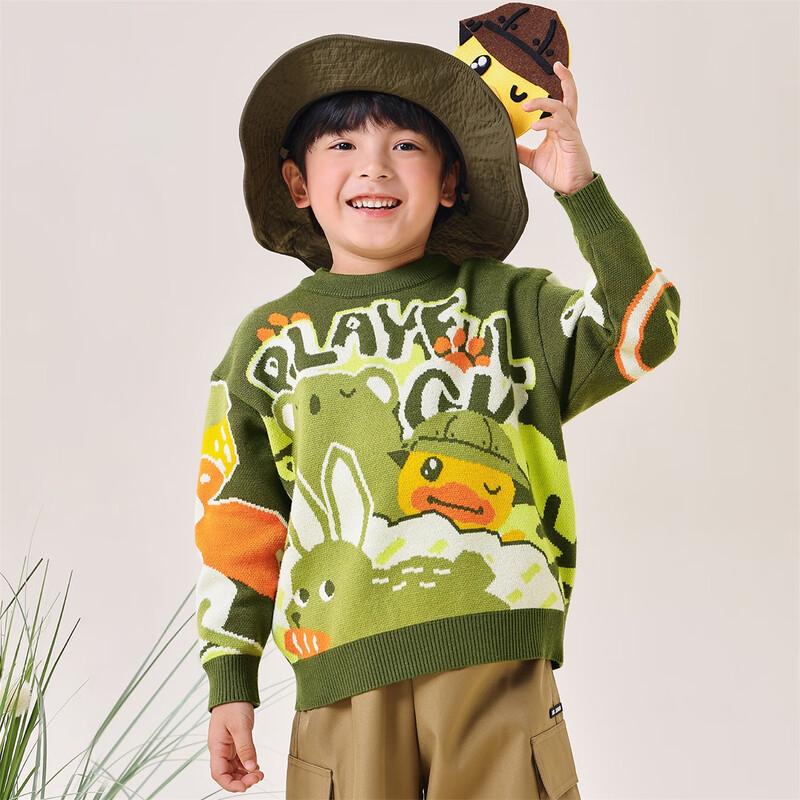 B.Duck Boys Cartoon Print Round Neck Sweater 105