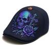 Retro Skull Flat Cap Vintage Skull Rose Elements Newsboy Beret Hat Y2K Trendy Cotton Beret Peaky Flat Cap Gift for Men Women