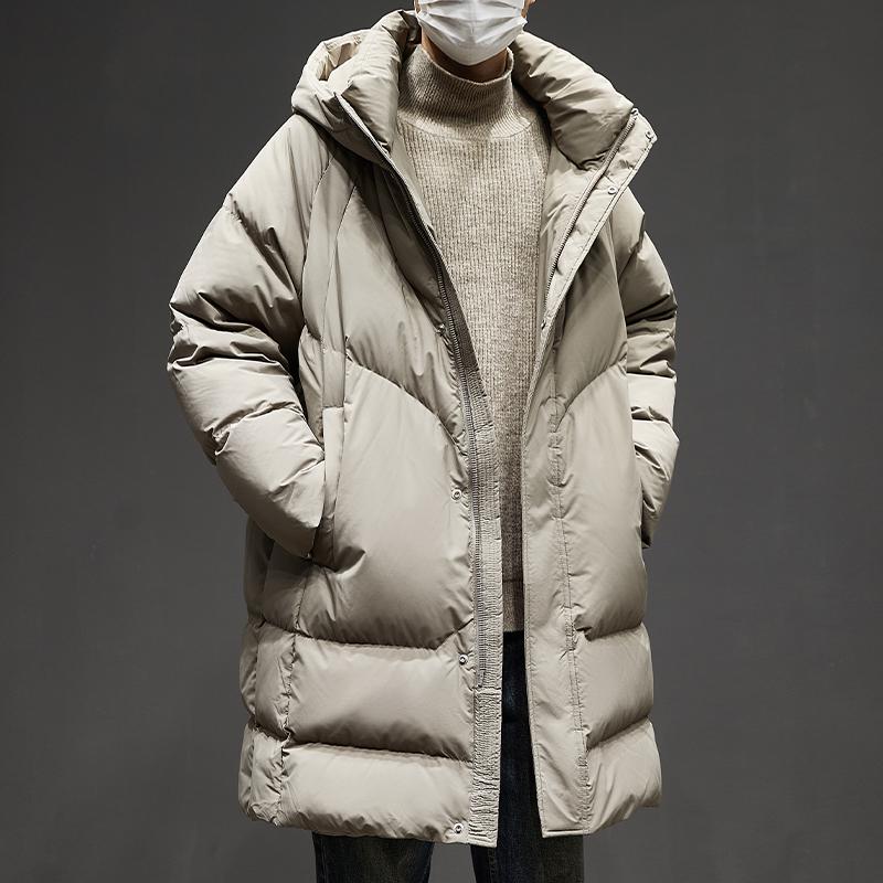 Herren Winter Mittellange Kapuzen Daunenjacke - High-End, Dick, Warm, 90% Weiße Entendaunen