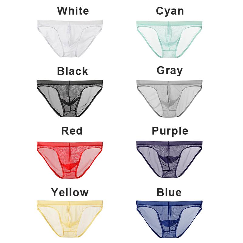 Men Soft Underwear Mesh Transparent Panties Low Rise Briefs See Through Breathable Sexy