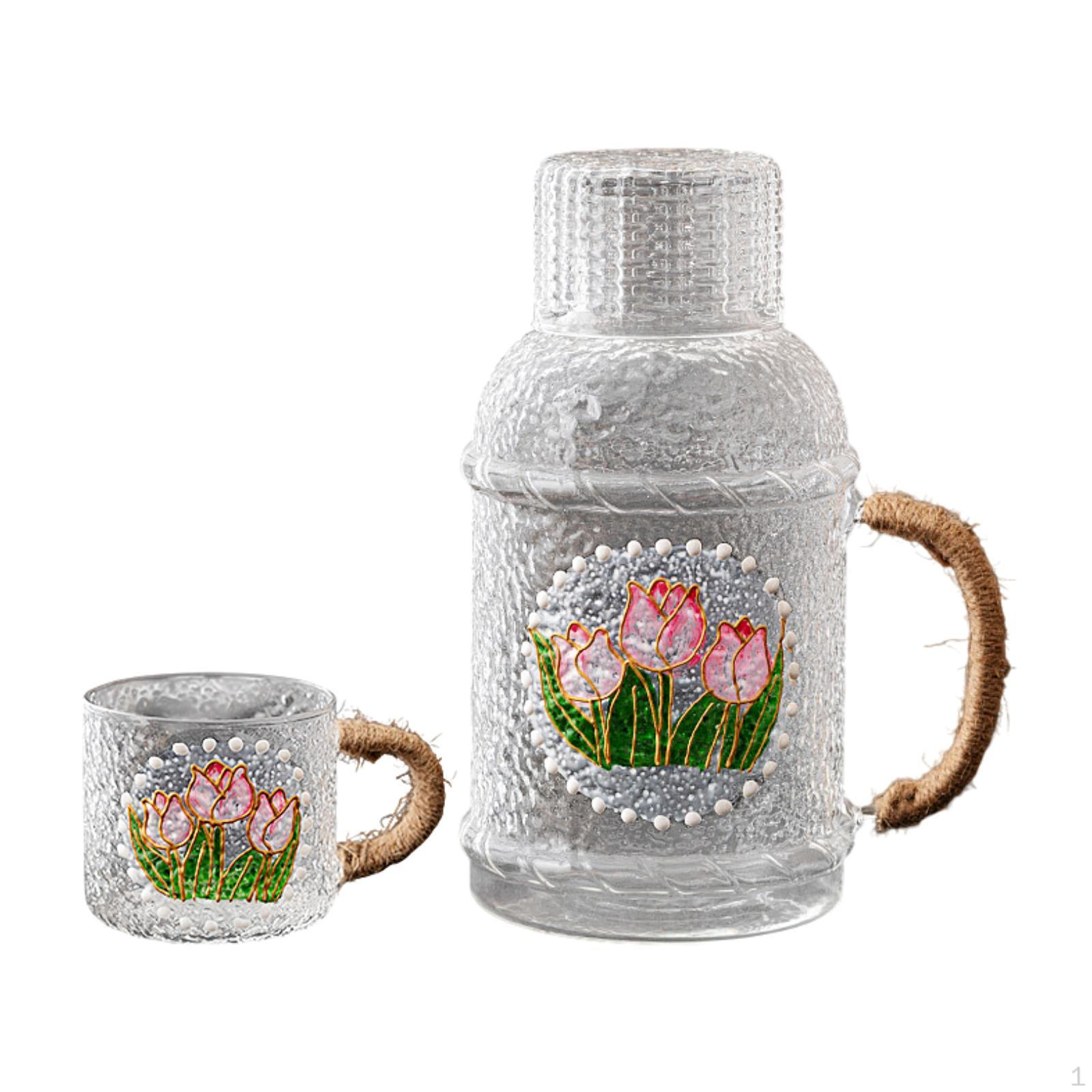 

2L Glass Jug Set for Fridge Use, Multi-Functional Water Pitcher Coffee and Lemonade Tulip