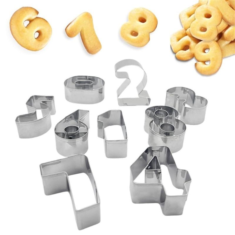 9Pcs Stainless Steel Number Shape Cookie Cutters Set 0-8 Digit Baking Biscuit Molds for Fondant and Cake Decorations, Dessert Tool for Date Treats