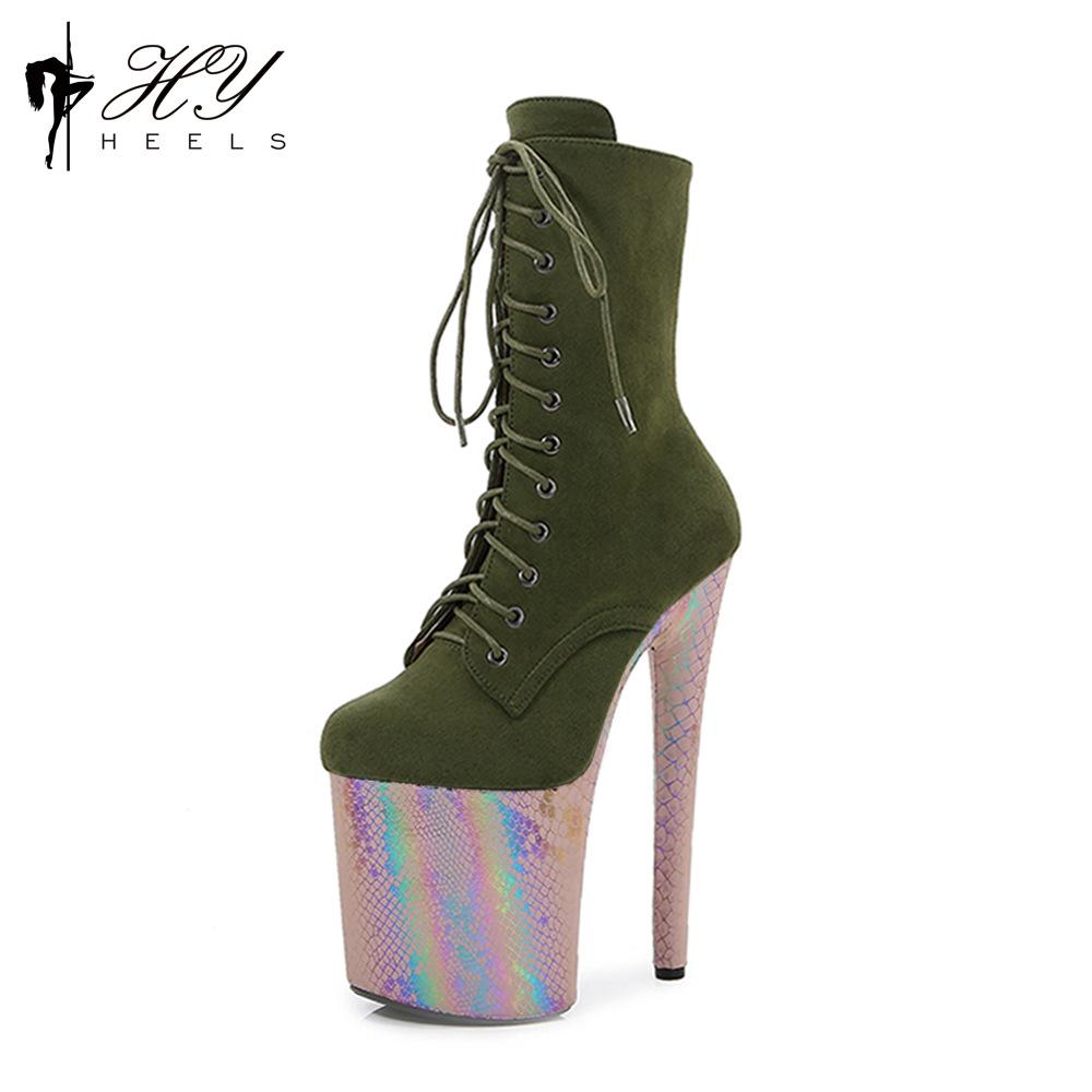 20CM sexy Splicing Übergröße Super High Heel Schnürstiefeletten Laufsteg Bühnenauftritt Stiefel Nachtclub Tanzschuhe