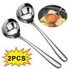 2/1Pcs Stainless Steel Spoon Thicken Long Handle Soup Spoons For Pot Scoops Colander Home Kitchen Tableware Cooking Utensils
