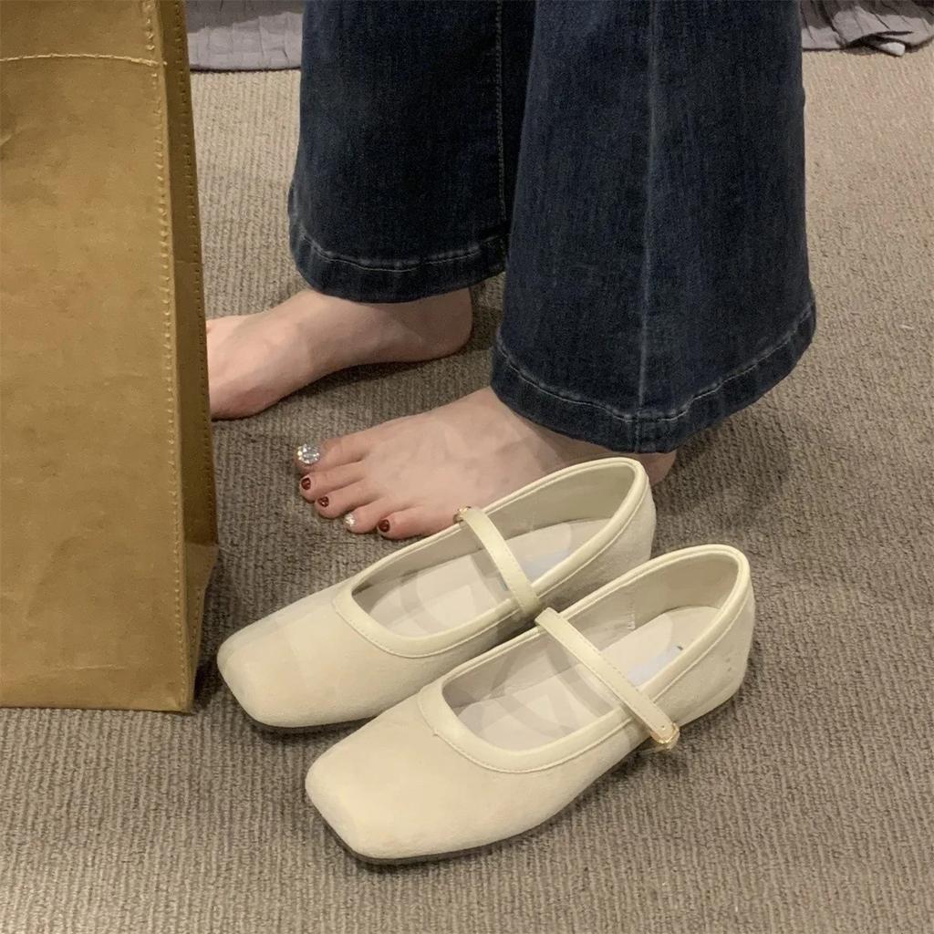 Retro Mary Jane Women's Shoes Spring and Autumn 2025 New Flat-bottomed Suede French Evening Breeze Mary Jane Shoes