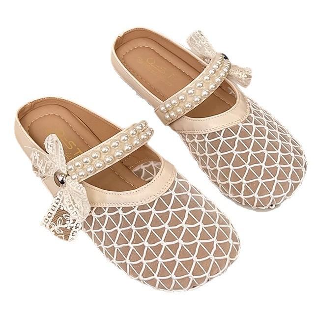 French Flat-bottomed Bag Head Half Slippers Women's Summer Wear 2025 New One-pedal Fairy Wind Mesh Single Shoes Cool Slippers