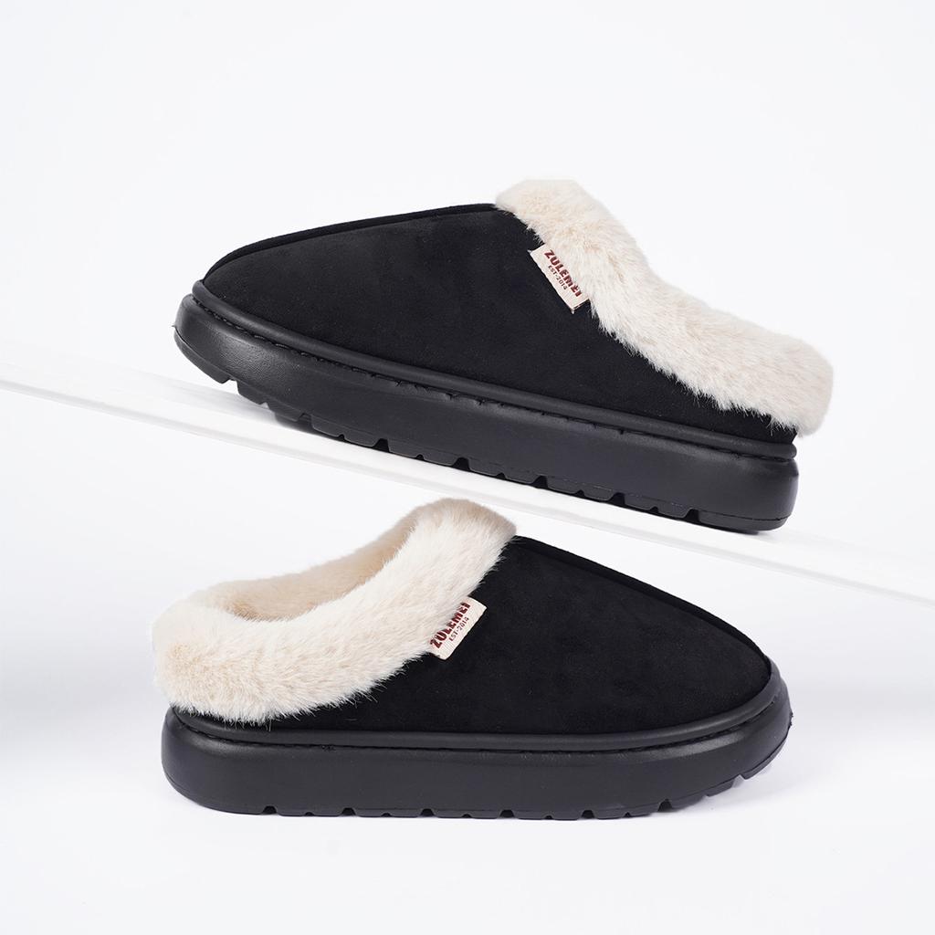 Platform Fluffy Slippers Women House Flats Casual Designer Winter Shoes Ladies Fashion Cotton Plush Warm Footwear Elegant Indoor