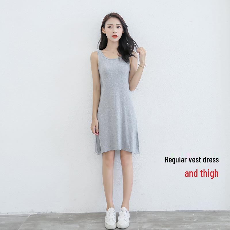 

Женское платье-майка из модала с круглым вырезом без рукавов, большого размера, средней длины, нижняя комбинация XL (120-140 lbs)