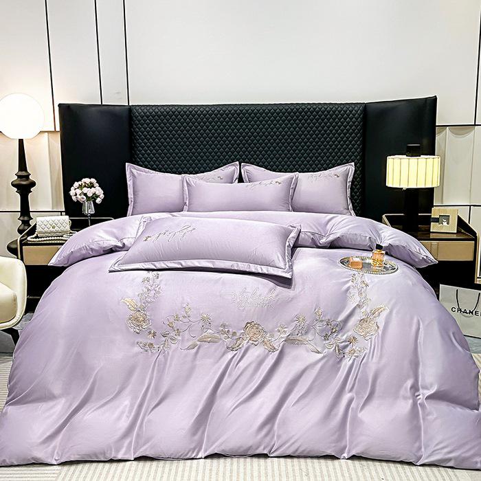 

Элегантный хлопковый матовый четырехпредметный постельный комплект: Однотонная простыня и пододеяльник, приятные к коже. 2.0m Bed Sheet Set [Duvet 200X230] Four-Piece Set