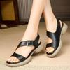 Women's Summer New Leather Hollow Out Block Heel Sandals Thick Sole Non Slip Open Toe Lightweight Buckle Strap Casual Sandals