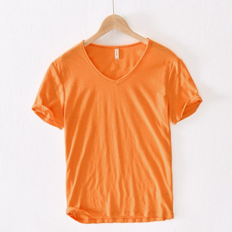 Men's Summer Solid Color Short Sleeved V-neck T-shirt Youth Casual Thin Pullover Top