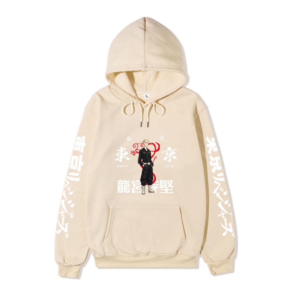Tokyo Revengers Hoodie with Ryuguji Ken Print, Long Sleeve Pullover Sweatshirt, Anime Street Casual Unisex Sweatshirt with Japanese Text Sleeves