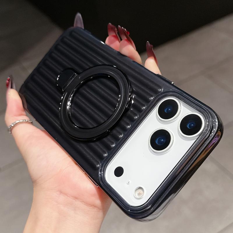 

Striped Ring Holder Magnetic Phone Case for iPhone 17Air 14 15 16 Plus 11 12 13 16 17 Pro Max Stand Shockproof Soft Cover For iPhone 17ProMAX