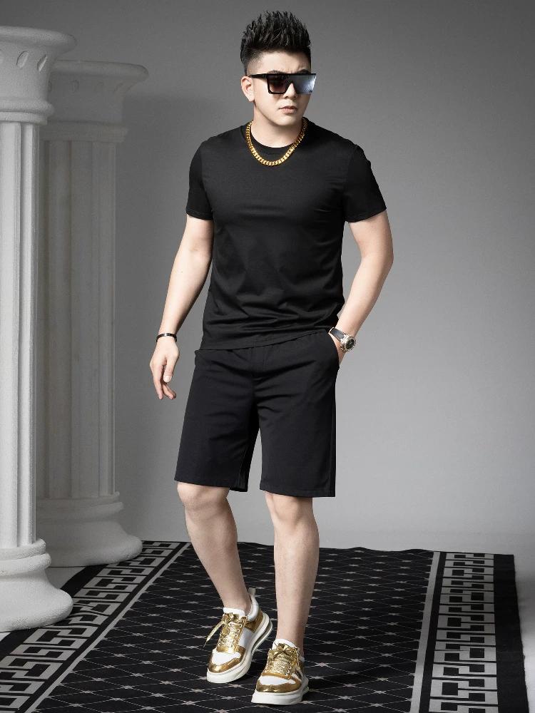Ozhouzhan Summer Men's Casual Set 2025 New Solid Short sleeve T-shirt Five Points Shorts Men's Clothing Two-piece Set