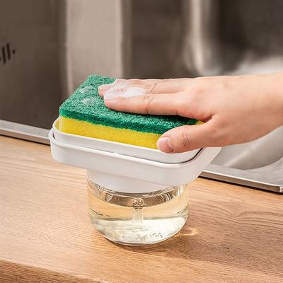 280ml Spülmittelspender mit Schwammhalter Einfach zu drückende Küchen-Spülmittelbox Abnehmbarer Glas-Drucktyp Seifenspender