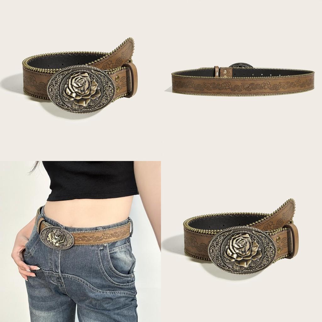 Trendy Punk Style Leather Waist Belt With Retro Studs For Casual Outfits