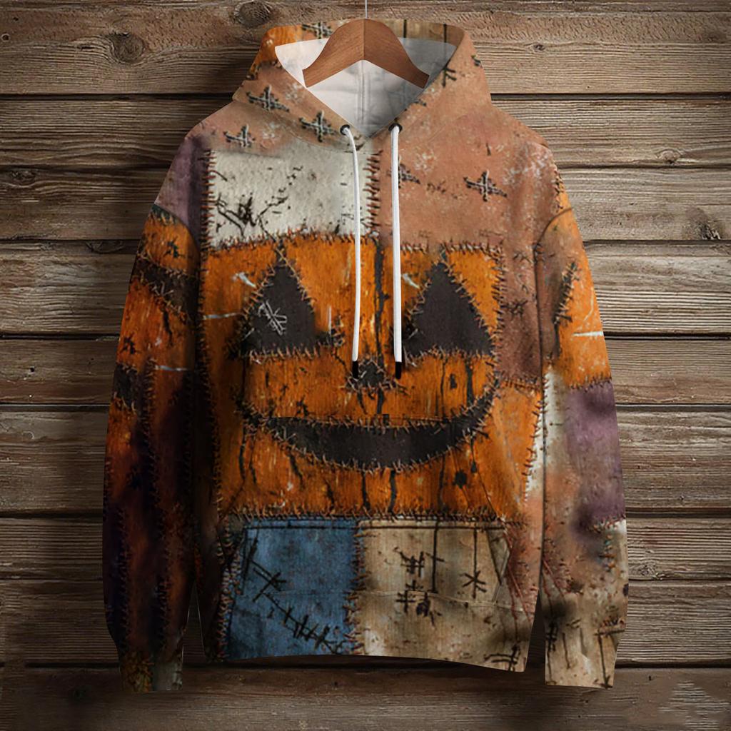 Women's Fashion Long Sleeve Pullover Halloween Print Hooded Pocket Sweatshirt