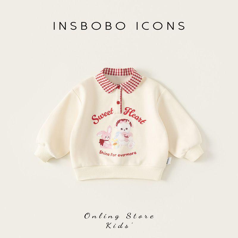 Insbobo Girls  Sweatshirt 2026 Spring Children s Clothing Spring Outfit Baby Fashionable Children s Clothing Spring and Autumn Tops Beige 80 cm