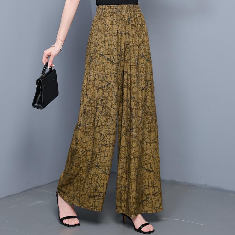 

Летние широкие брюки для женщин с высокой талией, винтажная одежда больших размеров, свободные повседневные брюки с эластичной талией XL