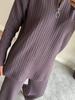 Autumn New Women's Solid Zipper Knit Set High Neck Lounge Pajamas Two Piece Outfit