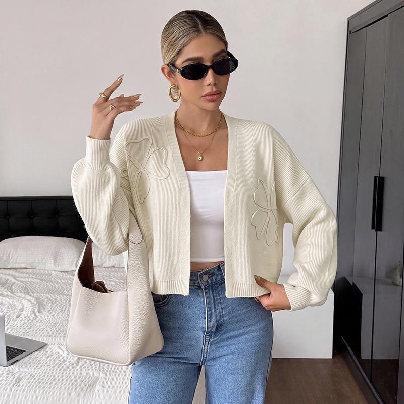 Cardigan de Malha Bordado Cor Sólida Minimalista TikTok Europa Outono/Inverno 2026