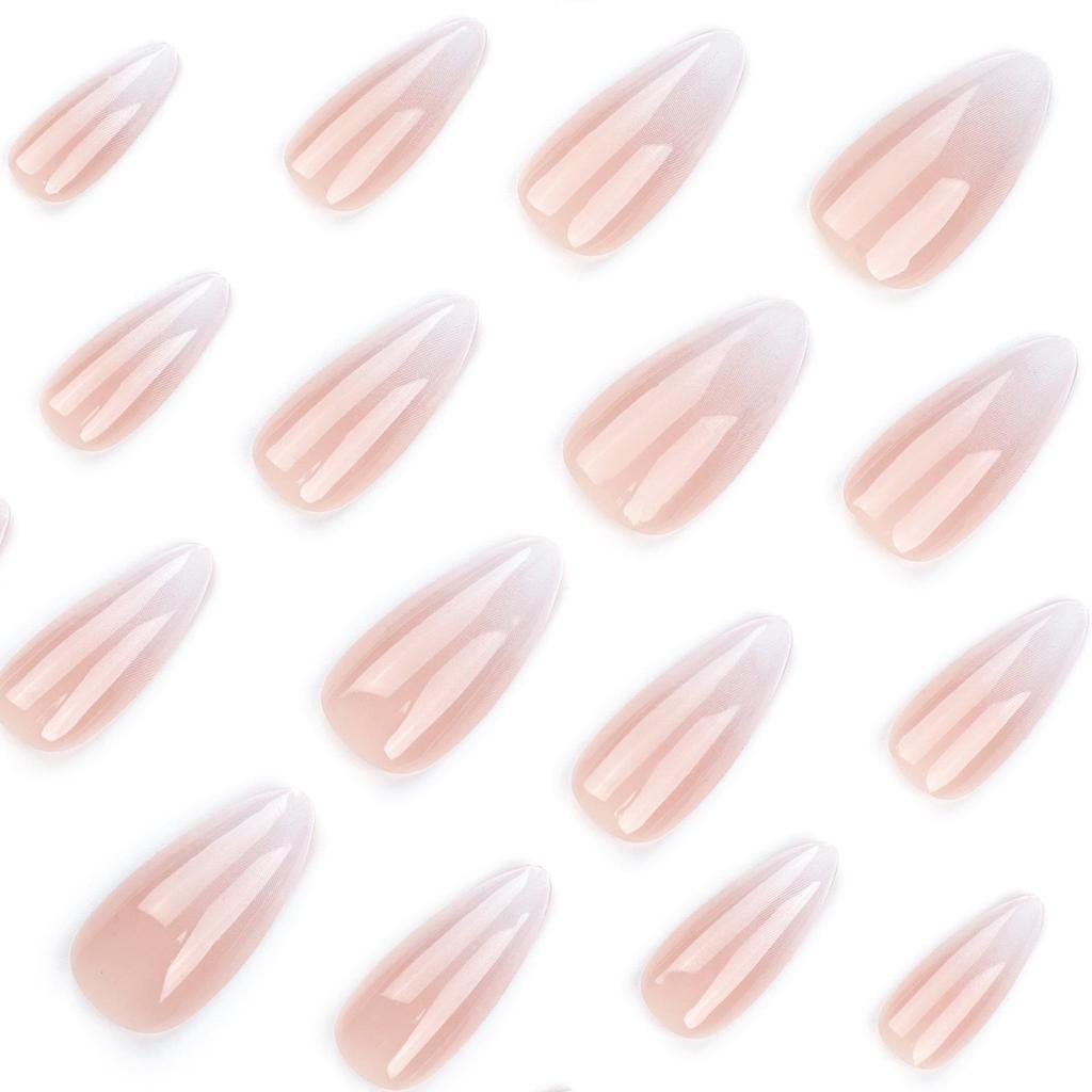 Almond-Shaped Gradient Pink & White Wearable False Nails - Xiaohongshu Style Nail Art