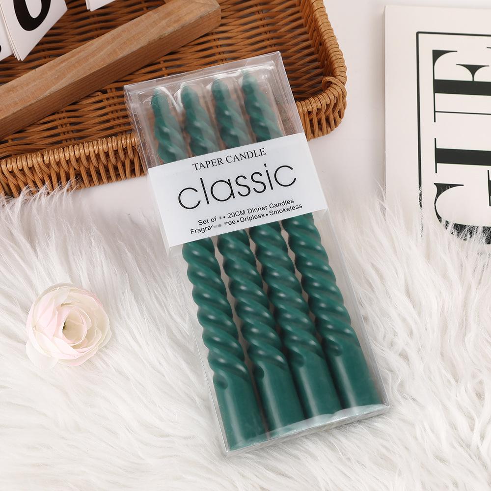 European Colored Thread Long Stem Smokeless Spiral Candles for Romantic Weddings and Classic Home Use.
