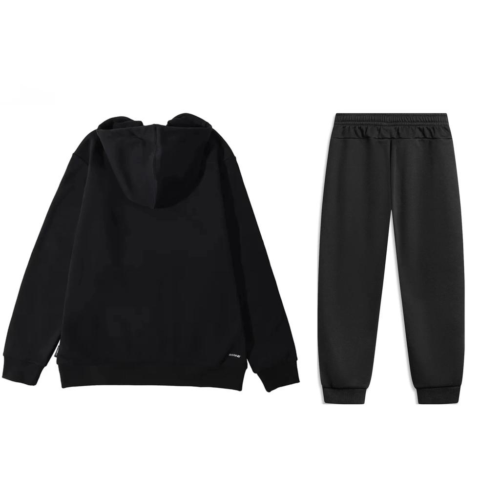 Li-Ning Colorful Letter Logo Loose Print Hoodie Long Sleeve Comfortable Pants Casual Sports Suit Unisex Suit Black YWDT337-1+AKLUA73-6