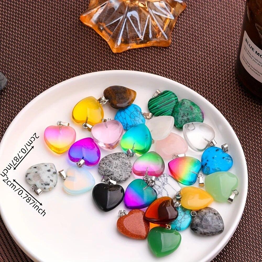 10pcs Natural Stone Crystal Heart Pendants Exquisite Jewelry Accessories In Mixed Colors Crystal Healing Stones for Diy Jewelry