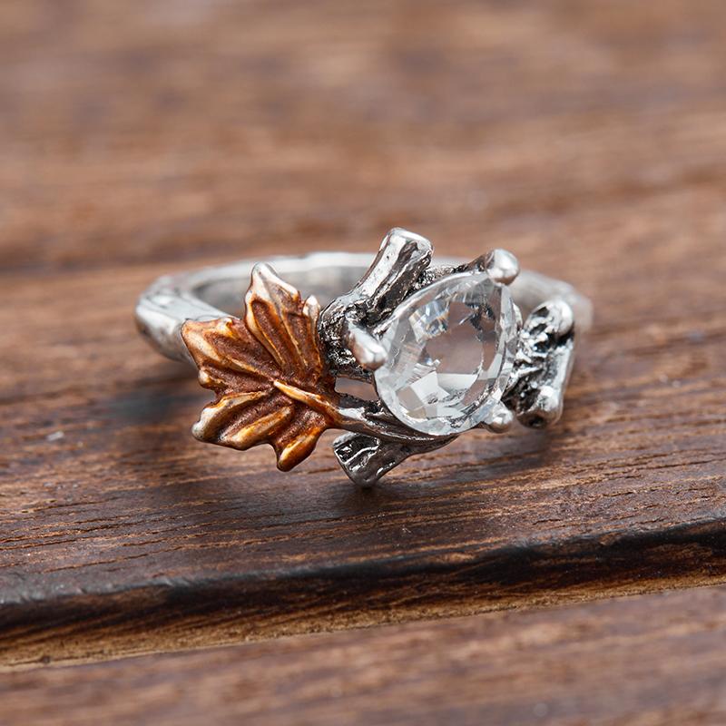 Vintage Gothic Black Color Branch and Leaf Set Zirconia Ring, Personalized Punk Style Women's Holiday Party Jewelry Accessories
