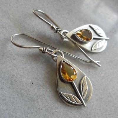 Vintage Ethnische Blatt Metall Orange Stein Ohrringe Stammes Schmuck Antike Tropfen Hängeohrringe für Frauen Schmuck