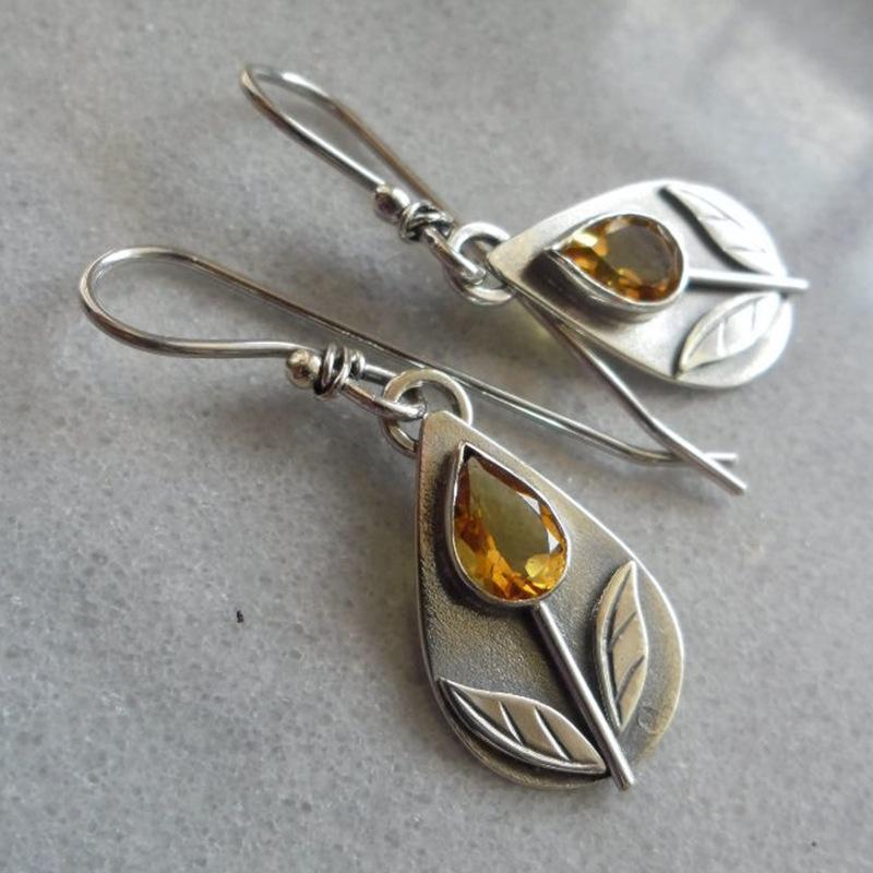 

Винтажные этнические серьги-листья из металла с оранжевым камнем, племенные украшения, старинные серьги-подвески в форме капли для женщин