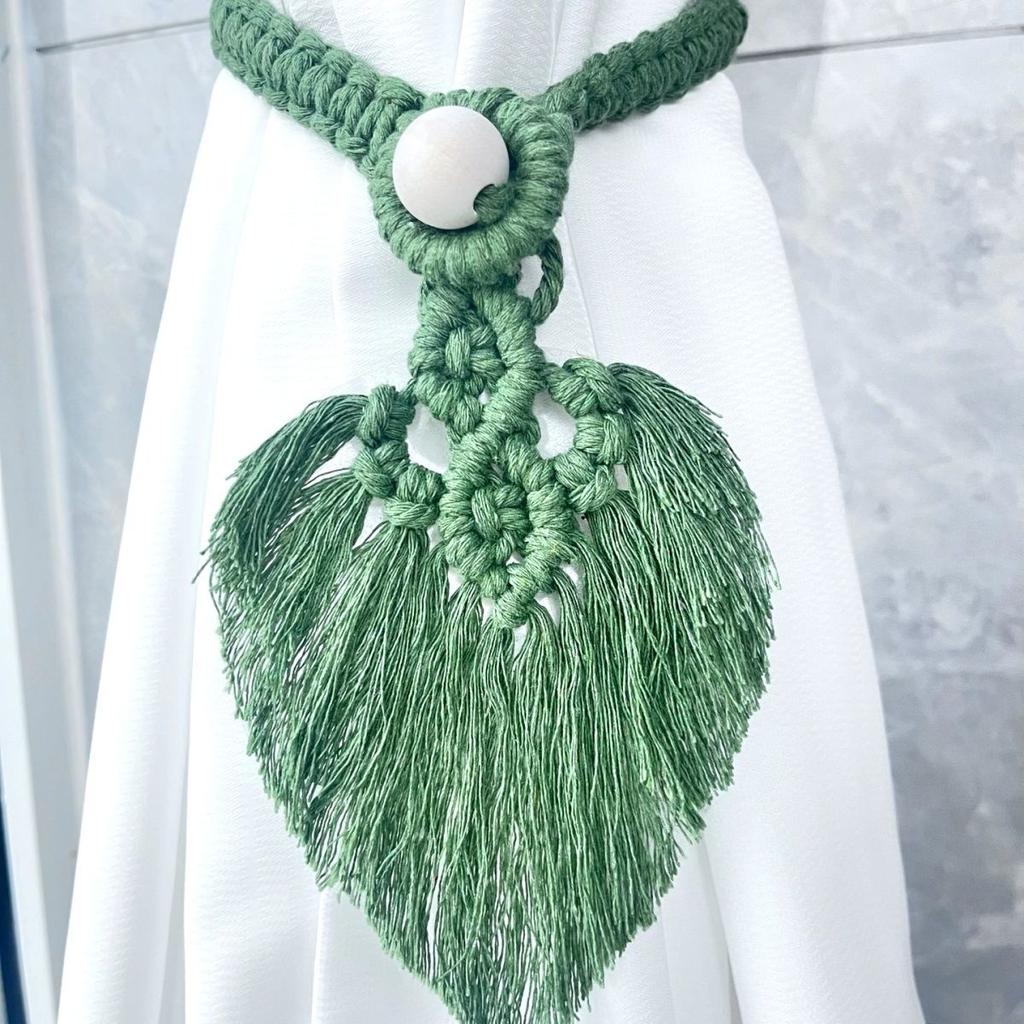 2pcs Bohemian Style Handmade Braided Leaf Cotton Rope Curtain Fasteners Curtain Ties Tassel Leaf Curtain Ties Home Decoration