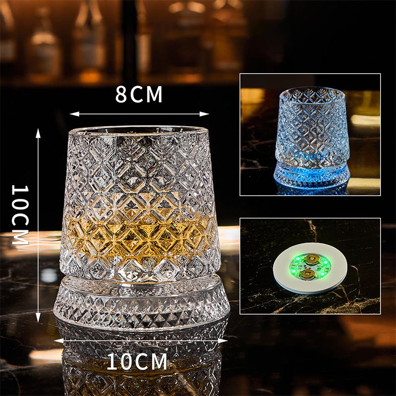 360 Rotating Seven Color Luminous Rotating Whiskey Glass Crystal High-end With Base Beer Glass Wine Glasses Bar Accessories