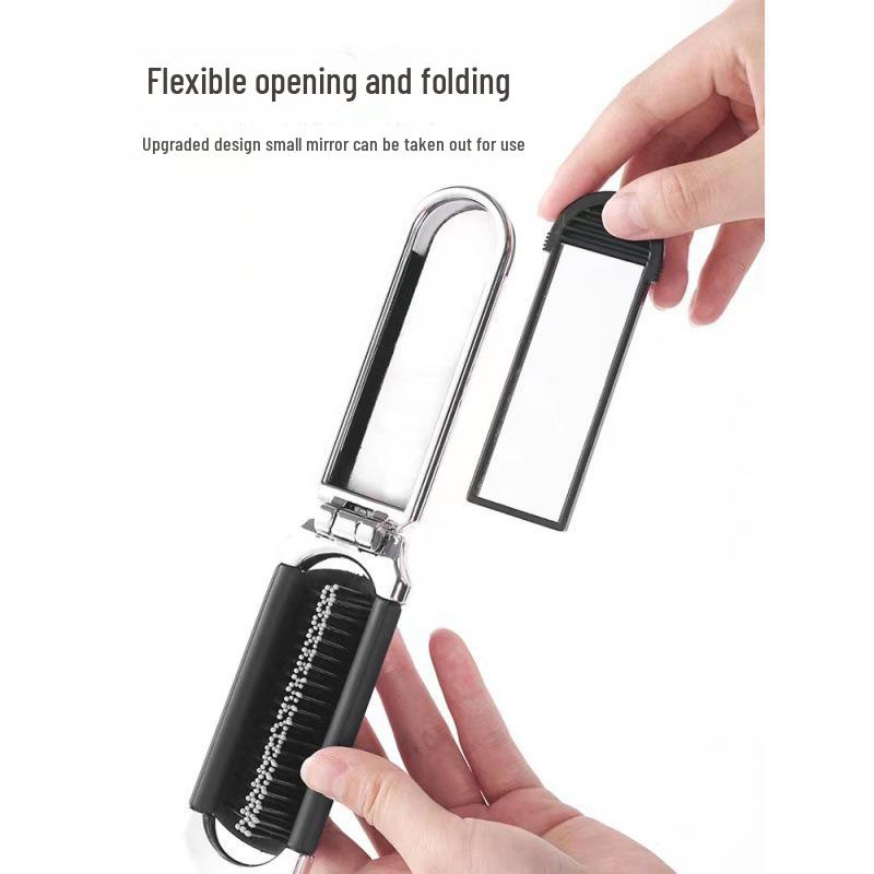 Milky White Portable Folding Comb with Air Cushion and Mirror for Hair Care Massage