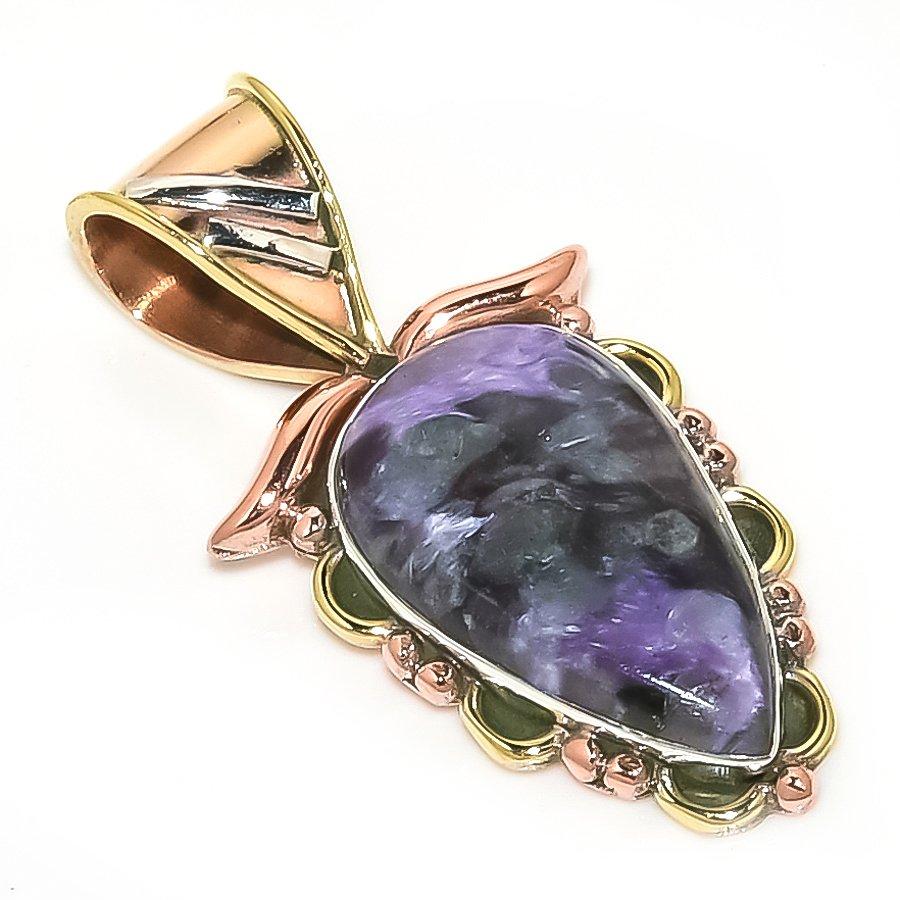 

Natural Charoite Gemstone Two Tone 925 Solid Sterling Silver Pendant 1.40 S0C86