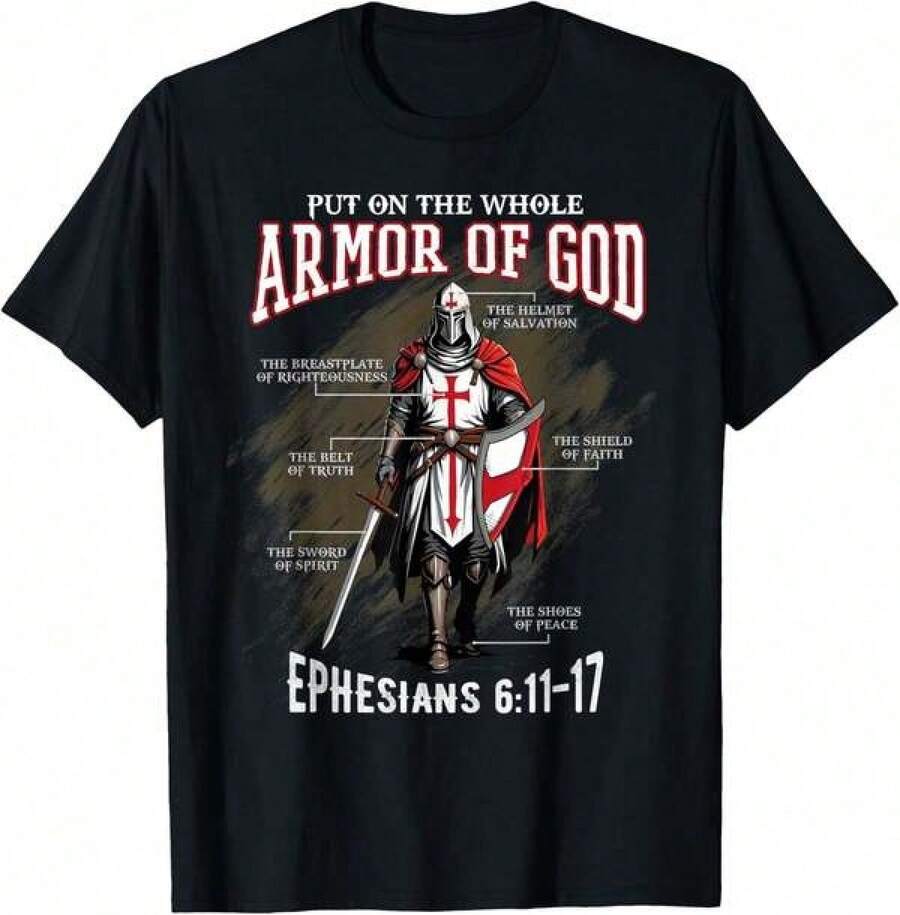 Christian Scripture Gift T-Shirt for Men, S-3XL, Full God Armored Design S разноцветный